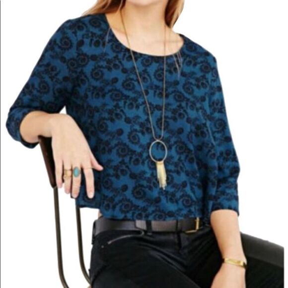 Anthropologie Pins and Needles Floral Keyhole Boatneck Top - Picture 1 of 10